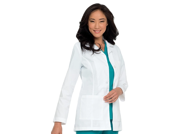 Essentials legefrakk med prinsessesøm White L 