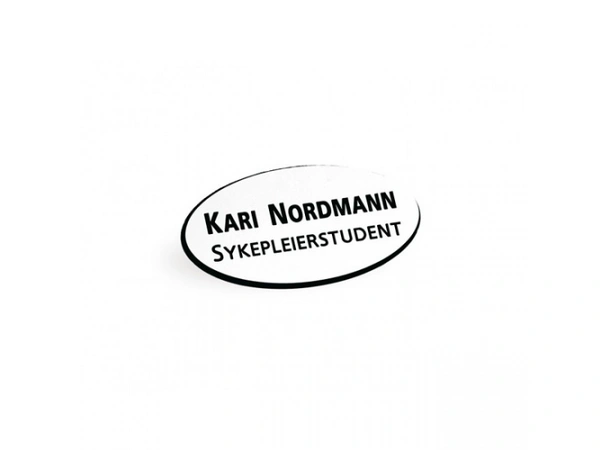 Ovalt navneskilt, gravert Sort, Blå eller Rød skrift 