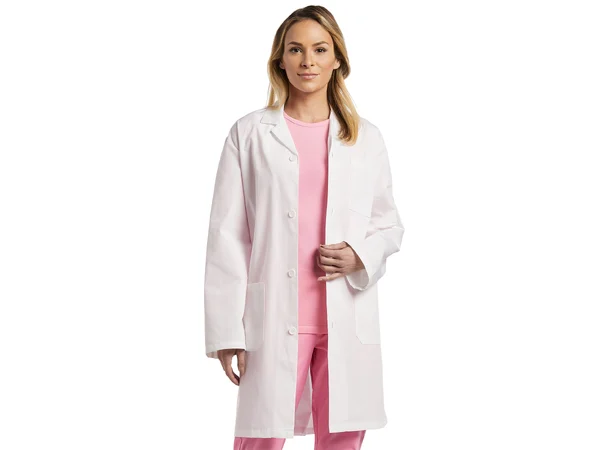 Laboratoriefrakk med ribbestrikk White XS 