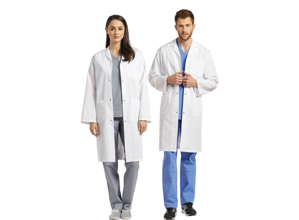 Laboratoriefrakk med ribbestrikk White XS 