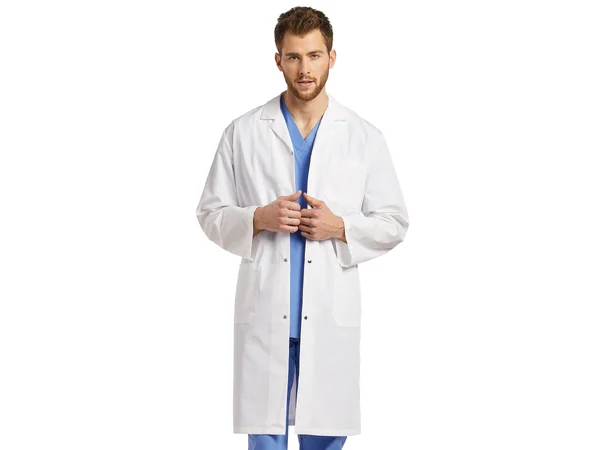 Laboratoriefrakk med ribbestrikk White XS 