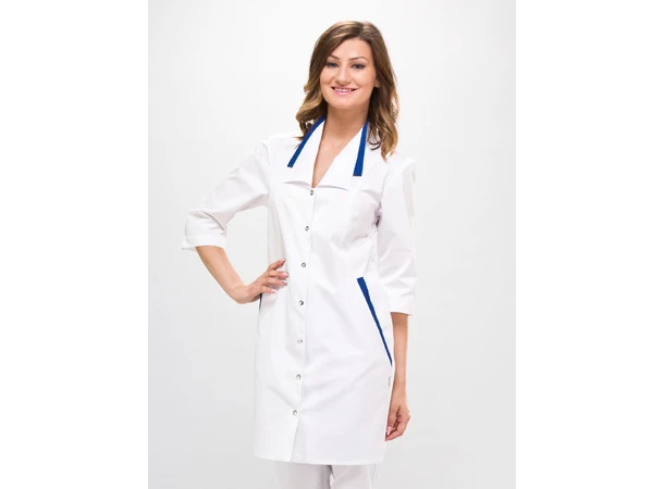 MAJA legefrakk med 3-kvart erm White+Cobalt XS 