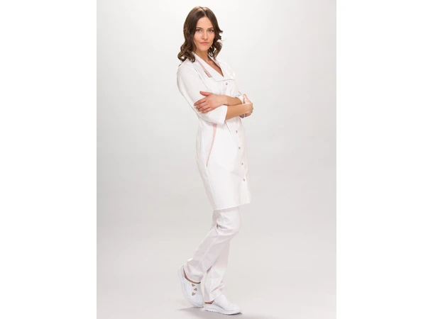 MAJA legefrakk med 3-kvart erm White+Powder Pink XXL 