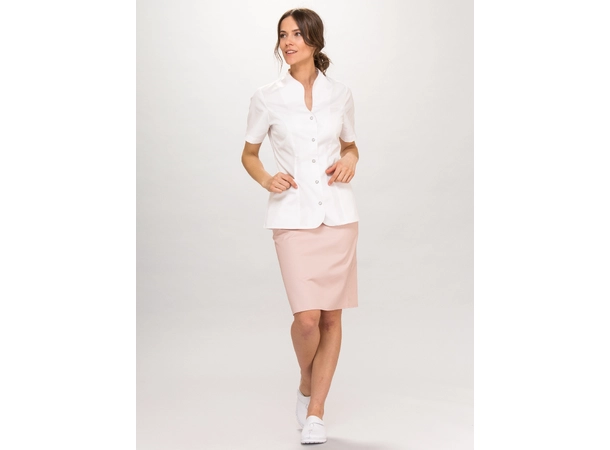 ROZA Dametunika med knapper i front White+Powder Pink XL 
