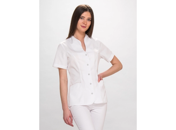 ROZA Dametunika med knapper i front White+Powder Pink S 