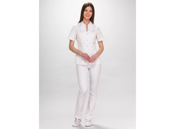 ROZA Dametunika med knapper i front White+Powder Pink M 