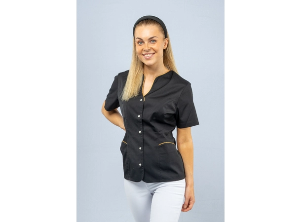 ROZA Dametunika med knapper i front Black+Gold M 