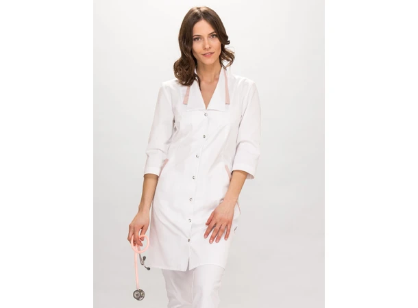 MAJA legefrakk med 3-kvart erm White+Powder Pink M 