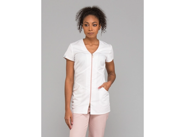 LILY Dametunika med glidlås i front White+Powder Pink S 