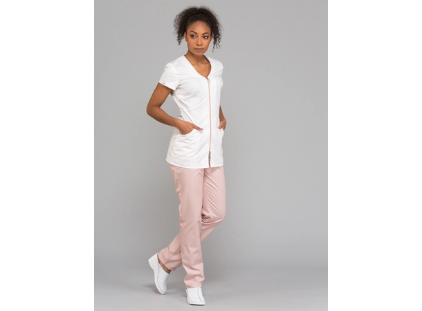 LILY Dametunika med glidlås i front White+Powder Pink S 