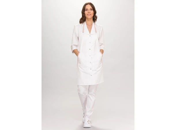 MAJA legefrakk med 3-kvart erm White+Powder Pink L 