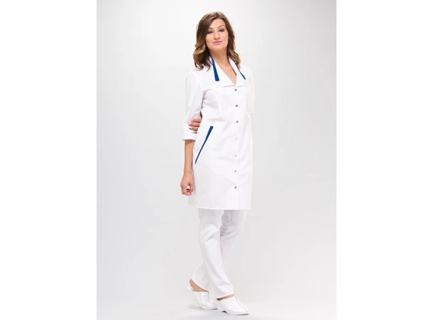 MAJA legefrakk med 3-kvart erm White+Cobalt L 