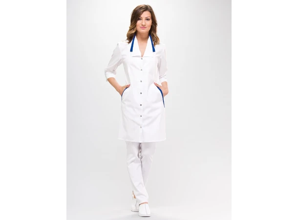 MAJA legefrakk med 3-kvart erm White+Cobalt M 