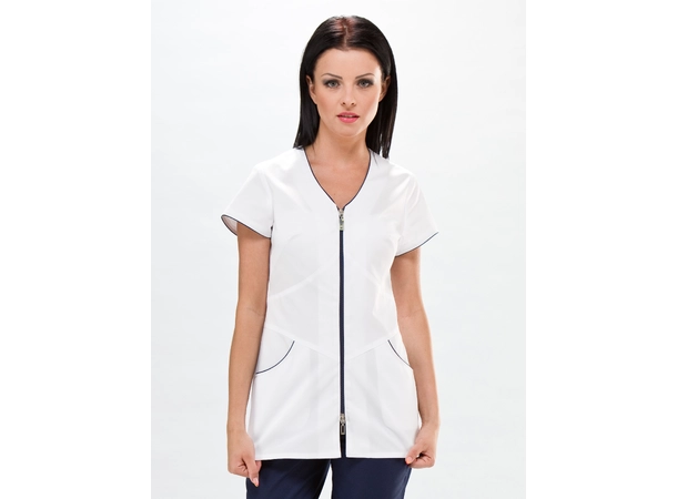 LILY Dametunika med glidlås i front White+Ink Blue XL 