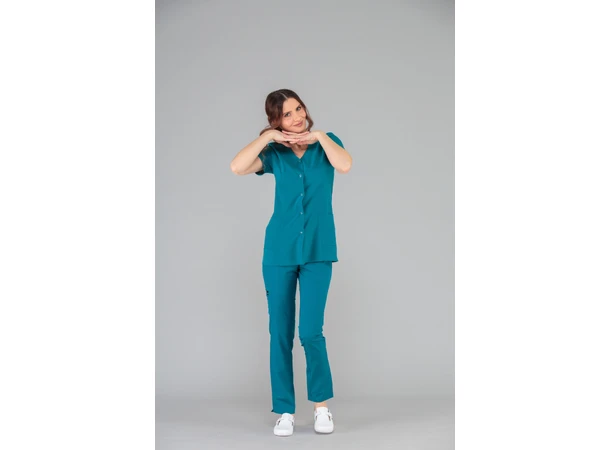 CINDY Dametunika med knapper i front Sea Blue XS 