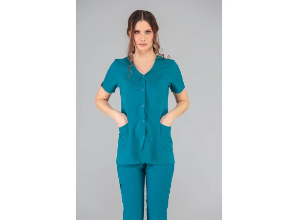 CINDY Dametunika med knapper i front Sea Blue S 