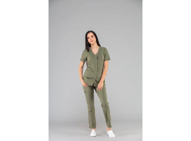 CINDY Dametunika med knapper i front Khaki S 